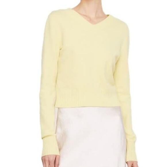 NWT Vince Wool Blend Long Sleeve V-Neck Cropped Pullover Sweater Neon Yellow XS - Picture 6 of 6